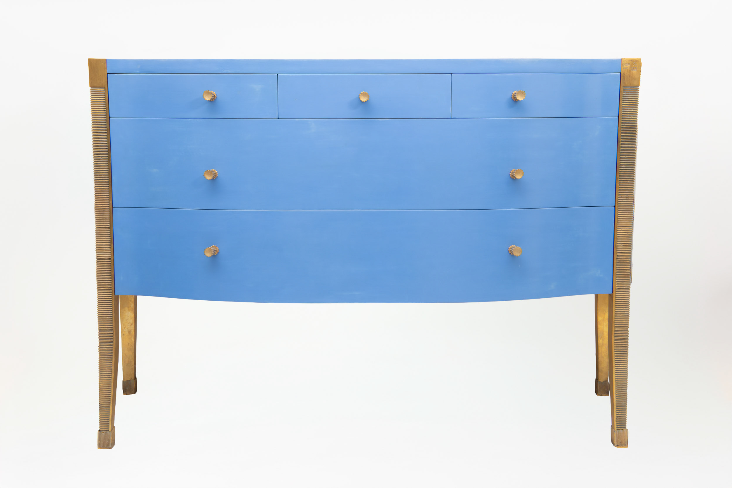 Commode « Françoise » en laque bleue, intérieur chêne